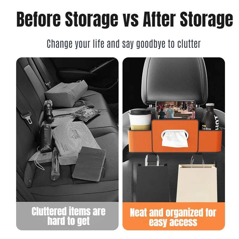 Car Backrest Storage Box Multi-Function Hanging Chair Back Organizer  Seat Back Tissue Box Universal  Vehicle Water Cup Holder