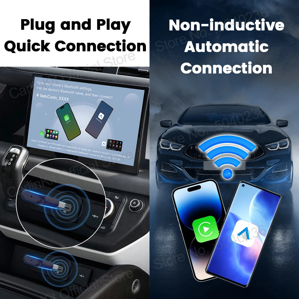 CarlinKit Mini Ultra Wireless CarPlay Adapter Android Auto USB Dongle Dual Mode Plug and Play for OEM Car Seamless Connection