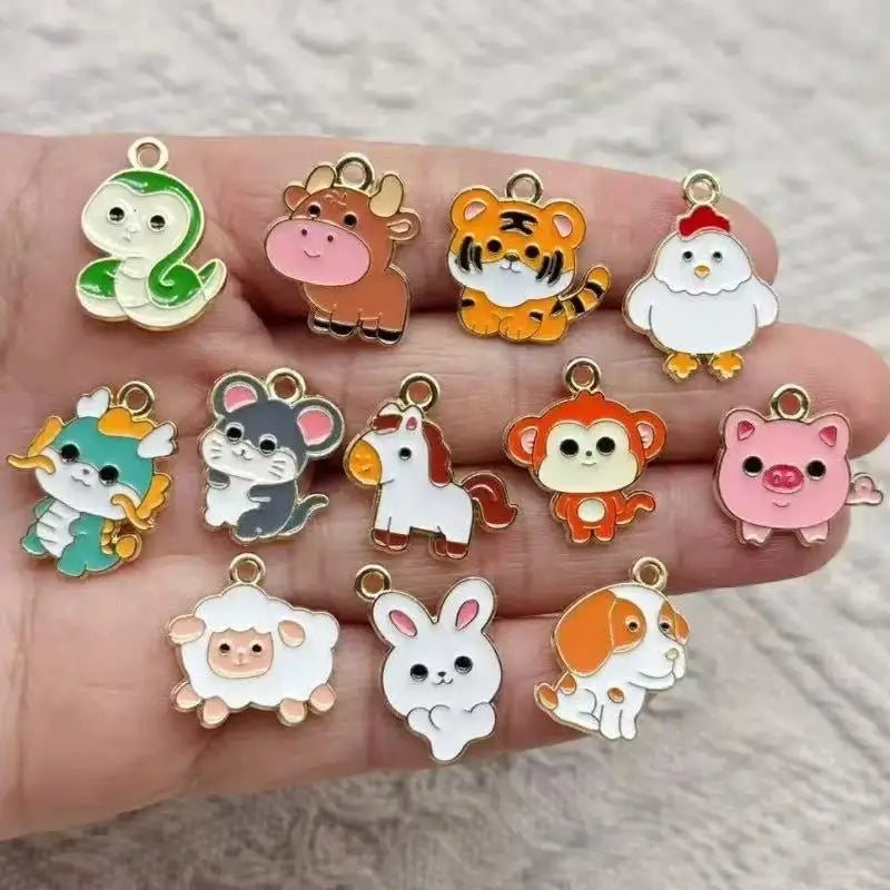 12pcs DIY Jewelry Accessories Drip Oil Cartoon Cute Twelve Zodiac Animals Handmade Material Pendant Pendant Accessories