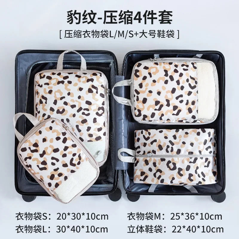 4Pcs/Set Printed Compression Storage Bag Large Capacity Expandable Luggage Storage Bags Set Dampproof Foldable Suitcases Bag