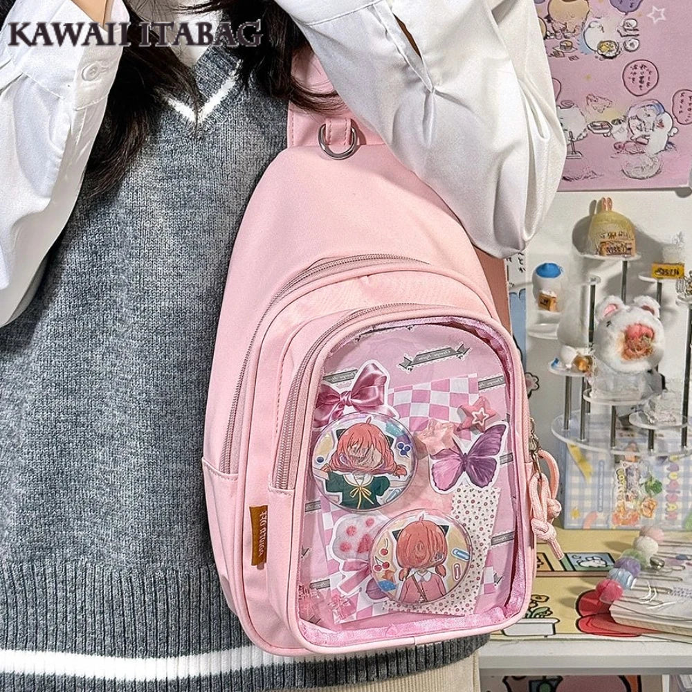 Kawaii Japanese Itabag Girls Soft Nylon Backpack Crossbody Bags 10CM Doll Ita Bag Women With Display Plate Cross Body Sling Bag