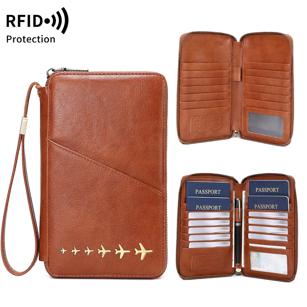 New Family Passport Holder Wallet RFID Blocking Travel Document Storage Bag Women Men Multifunctional PU Leather Passport Wallet