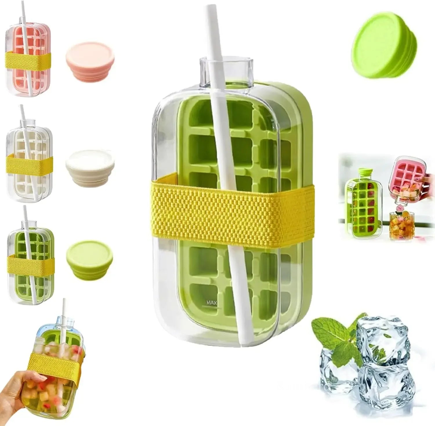 My Crush Cup Ice 2-In-1 Cool Summer Ice Bottle Cup with Straw Touch Free Ice Cube Trays with Lid for Freezer Making Bottle