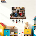 2D Flat, 1pc,  Motorcycle Repair Themed Key Hook, Wooden Multifunctional Home Key Rack, with Four Metal Hooks, Wall Decoration,