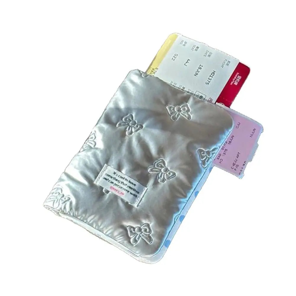 Portable Pink Silver Passport Cover PU Bowknot Card Holder Large Quality Accessories Certificates Passport Bag