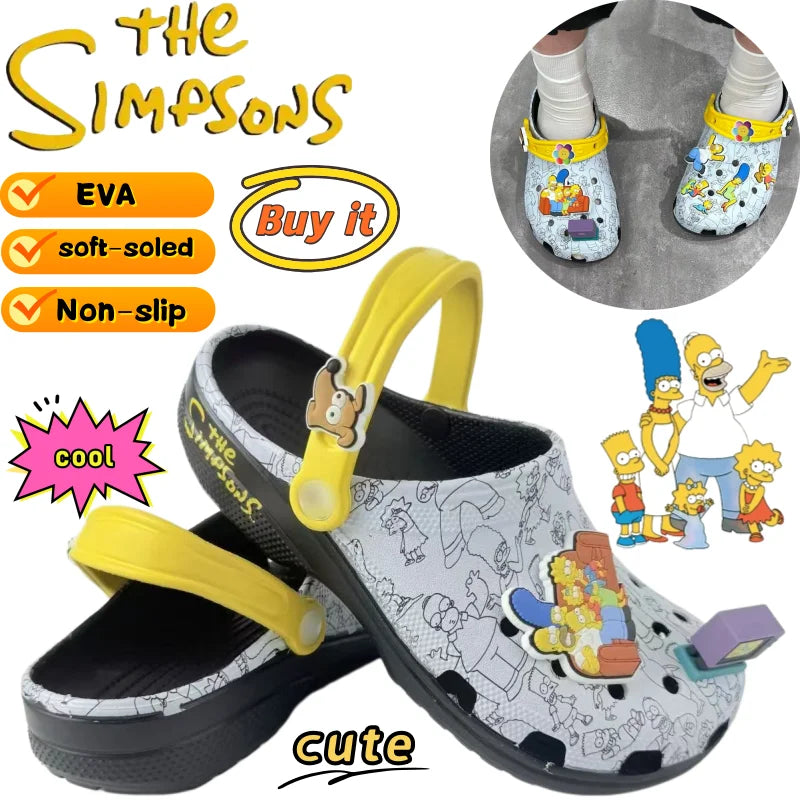 The Simpsons Homer Marge Lisa Flip-Flops Creative High-Style Cartoon Figure Shoes Floral Unisex Soft-Soled Non-Slip Beach Shoes