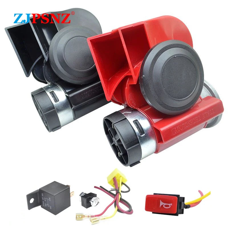 12V Compact Dual-tone Horn Electric Air Horn Super Loud Honking Horn Waterproof For Motorcycle Car Boat Modification