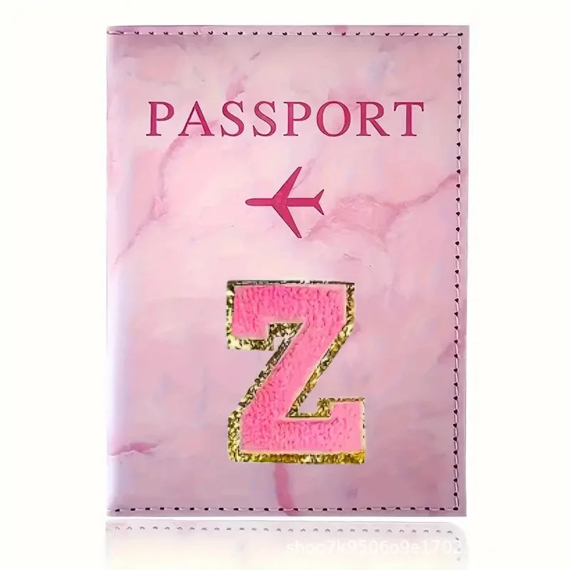 Pink PU Leather Passport Holder with Embroidery Label, Ticket & ID Credit Card Holder Cover, Travel Accessories