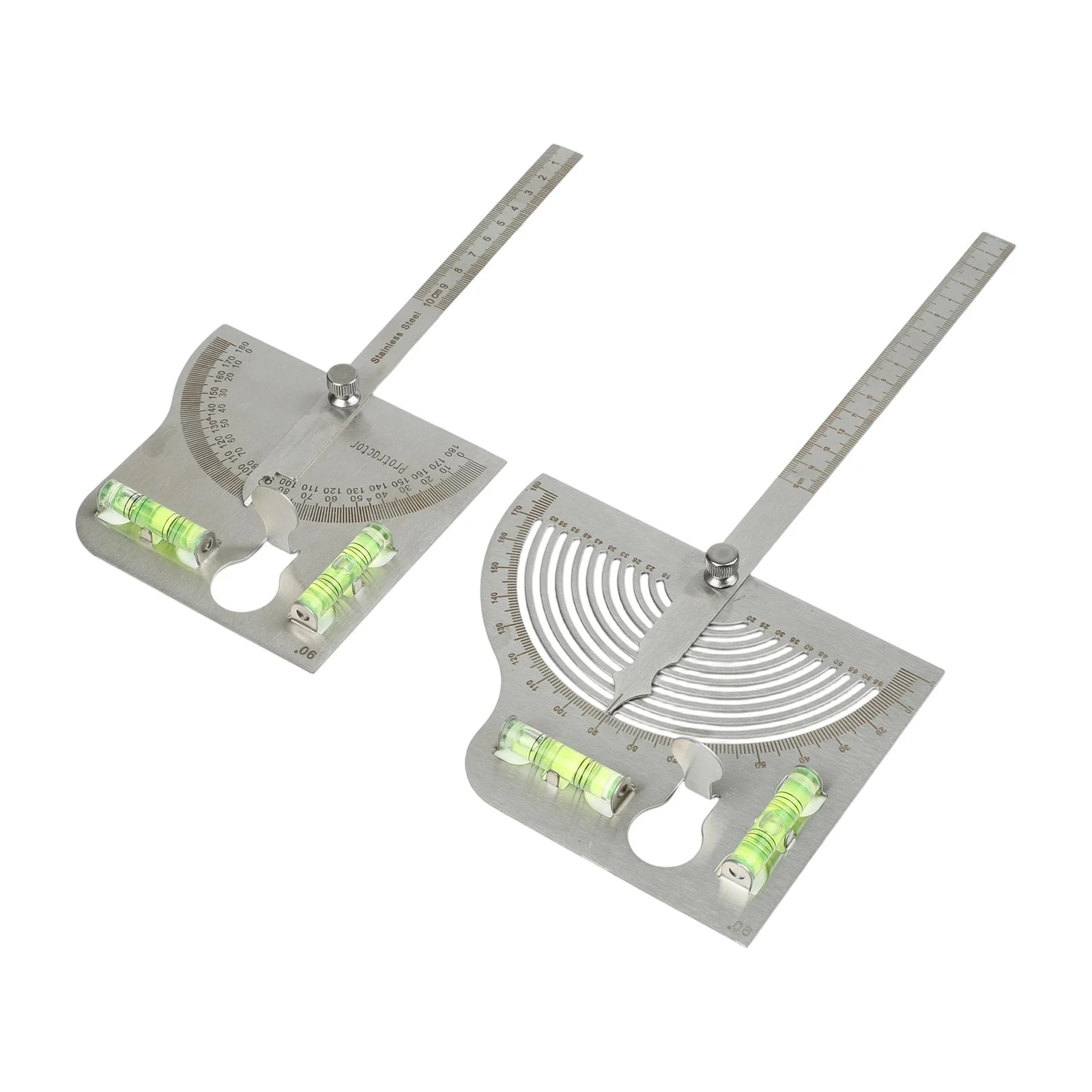 180 Degree Adjustable Stainless Steel Angle Ruler Measuring Tool with Level Protractor and Fixed Scale for Precision Tasks