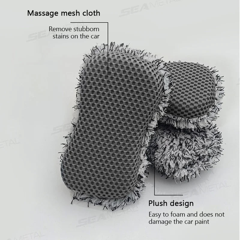 TILONDEX Dual Sided Car Wash Sponge 1/2PCS Set Microfiber Plush & Mesh Scrub Auto Cleaning Sponge Block for Vehicle Cleaning