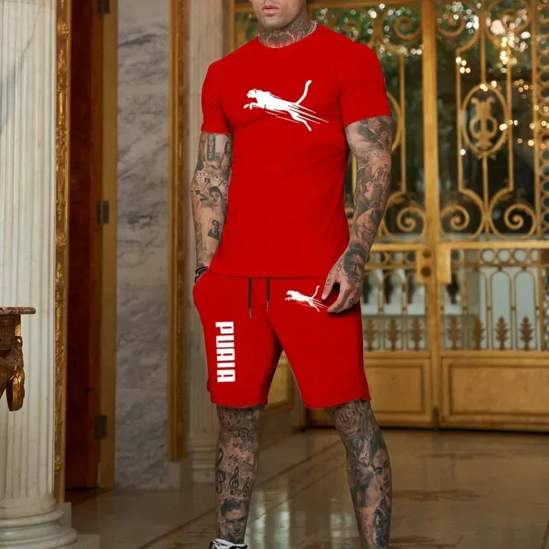 Latest hot selling Fashion and Casual Summer Outdoor Sports Set Men's Breathable T-shirt and Shorts Casual Fashion Two-piece Set