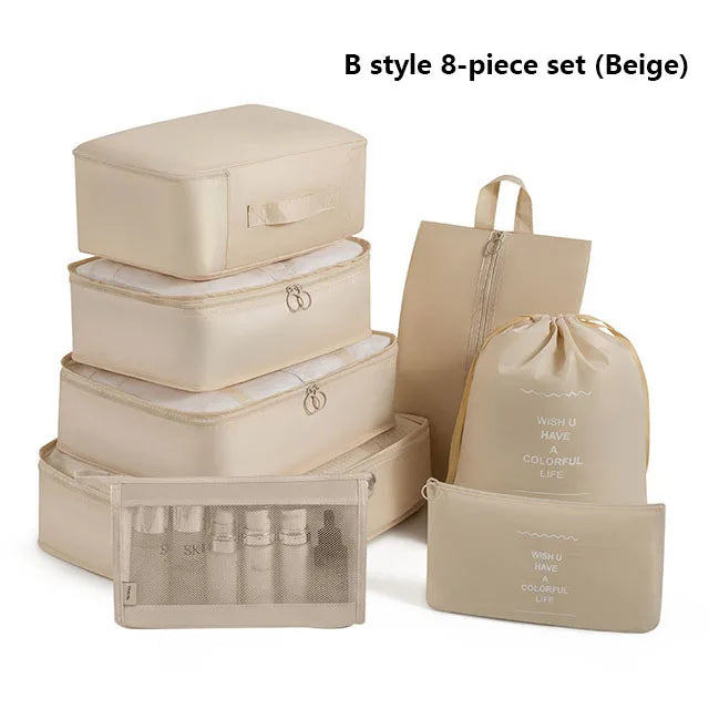 9Pcs Travel Packing Cubes Set Waterproof Luggage Organizer with Drawstring Pouches for Clothes Shoes Cosmetics Underwear - Suitc