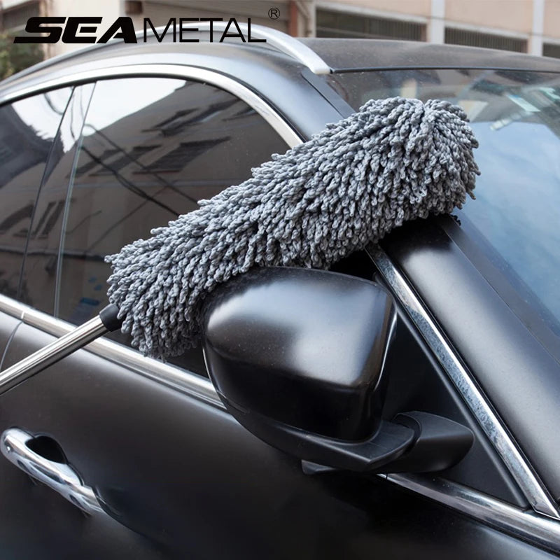 SEAMETAL Retractable Car Duster Stainless Steel Long Handle Dusting Brush Microfiber Dust Remover Car Household Cleaning Tools