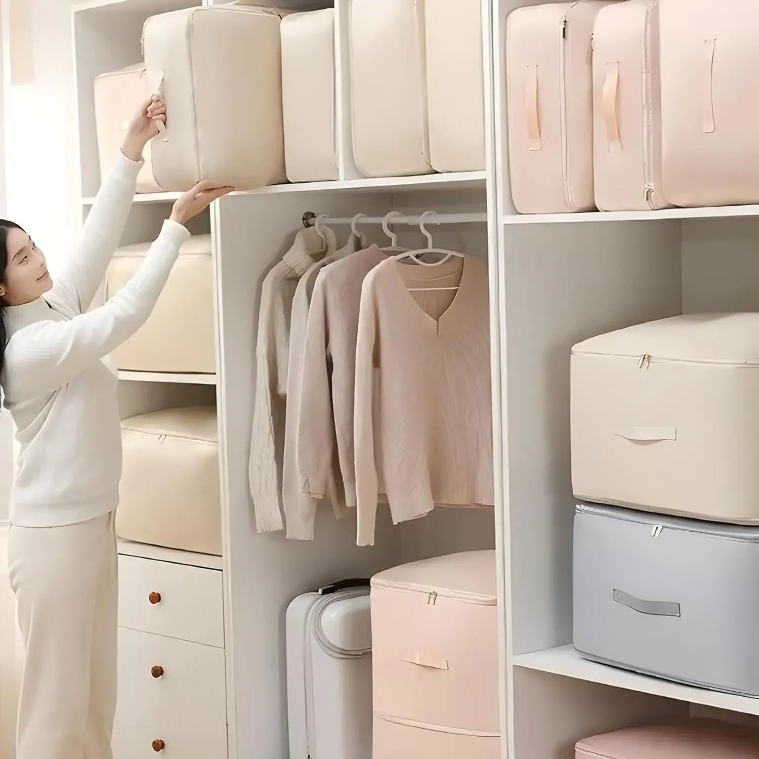 Large Compression Bag Quilt Clothes Closet Cabinet Organizer Storagepouch Ultra Space Saving Self Compression Organizer