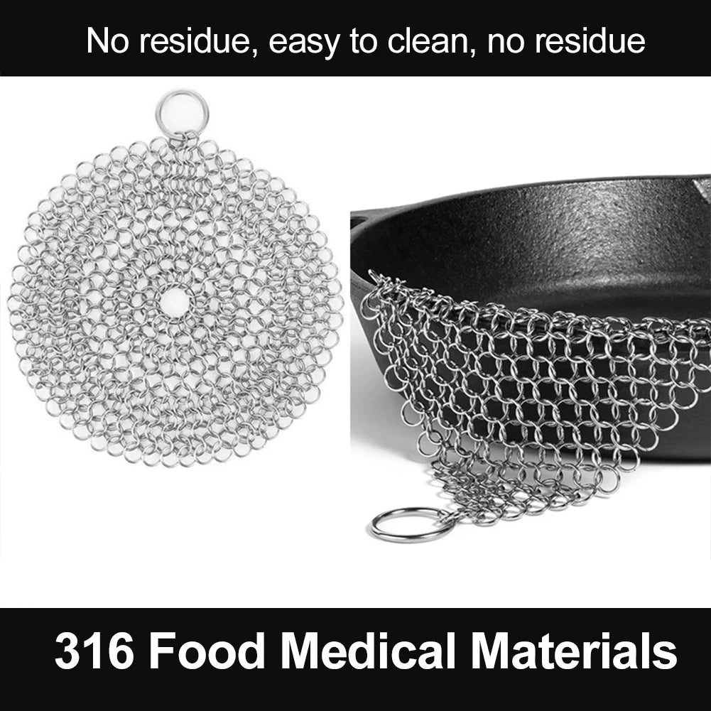 316 Stainless Steel Cast Iron Cleaner Chain Mail Scrubber Brush Pan Net Home Cookware Kitchen Tool Clean Kitchen Small Items