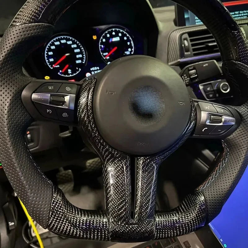 For BMW F20 F22 F30 F31 F32 F33 F36 F10 F06 F12 F13 F15 F16 M-Sport Replacement Style ABS+Carbon Fiber Steering Wheel Trim