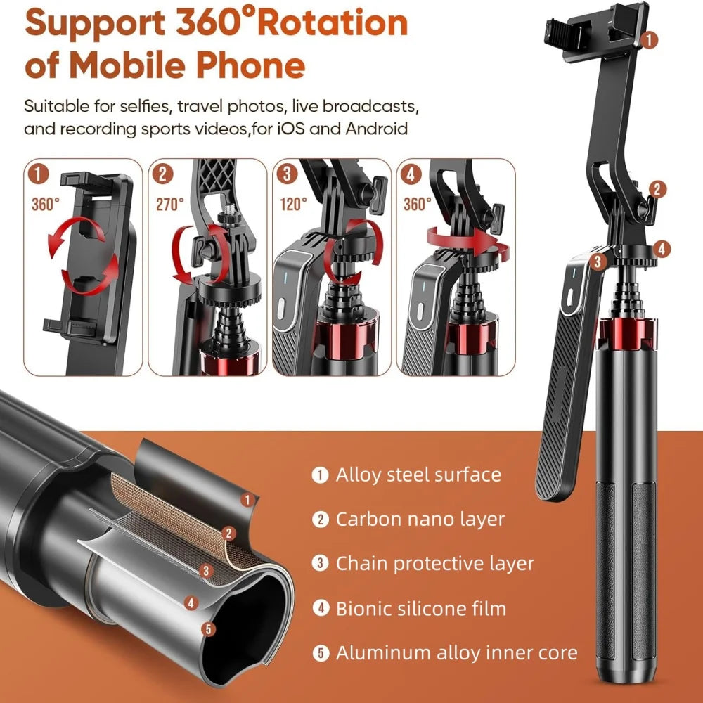 Professional Portable 360° Rotating Camera Tripod Stand with Wireless Remote Control - Adjustable Height for Smartphone/Camera