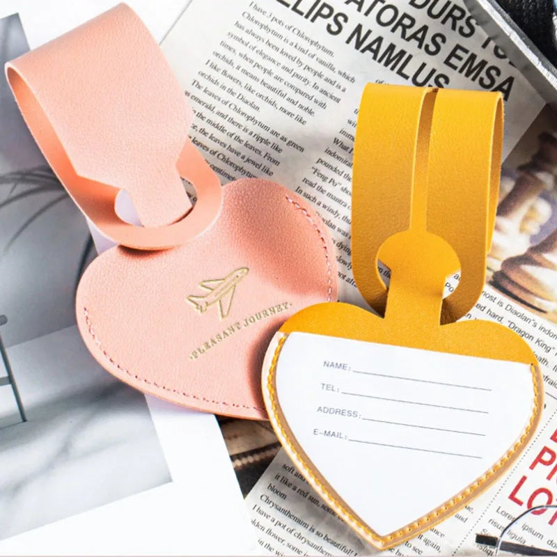 Korean Heart Shaped PU Luggage Tags Women Men Holiday Travel Accessories Suitcase Tag Name ID Address Lable Bag Tags for Luggage