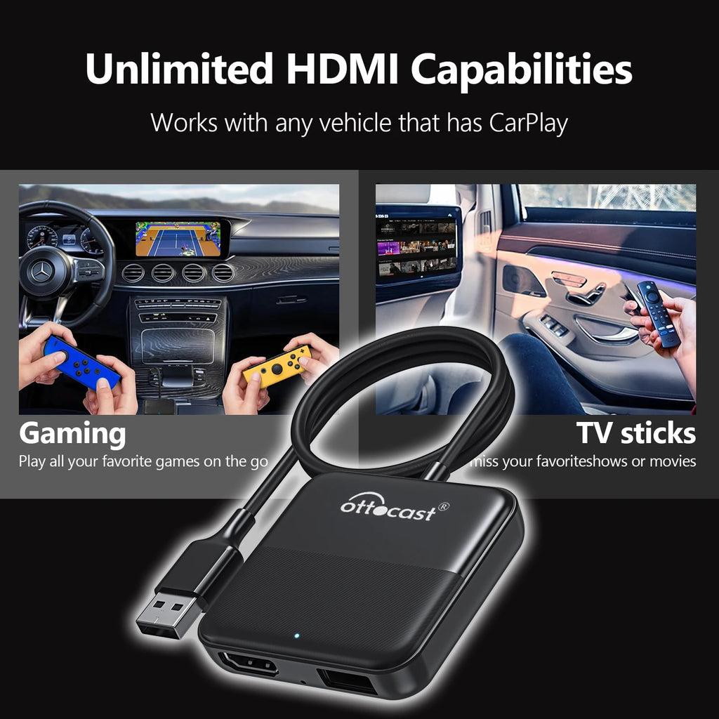 OTTOCAST Express Wireless CarPlay Android Auto Adapter for HDMI Multimedia Video Converter for TV Sticks TV Box Car TV Mate