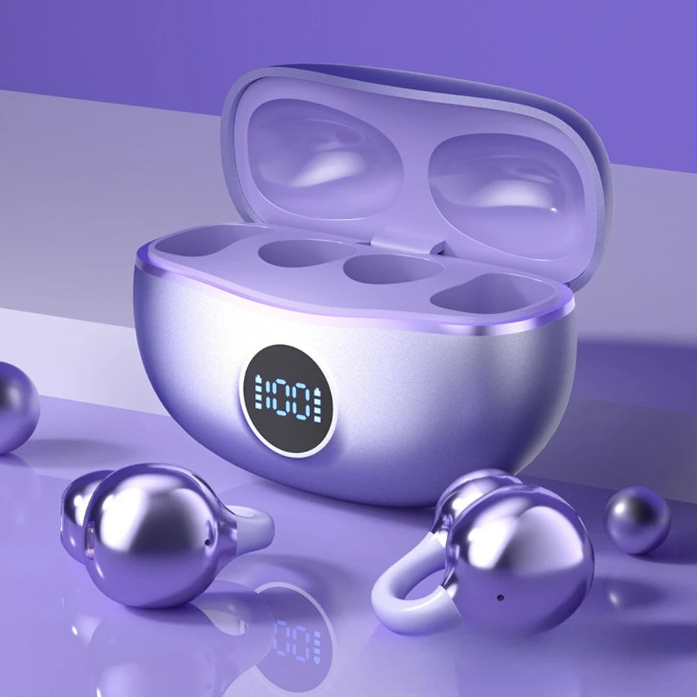 Wireless Headphones Open Ear  Bluetooth 5.4 LED Display Clip on Earbuds with Mic,Noise Cancelling,Comfortable Sports Earphones