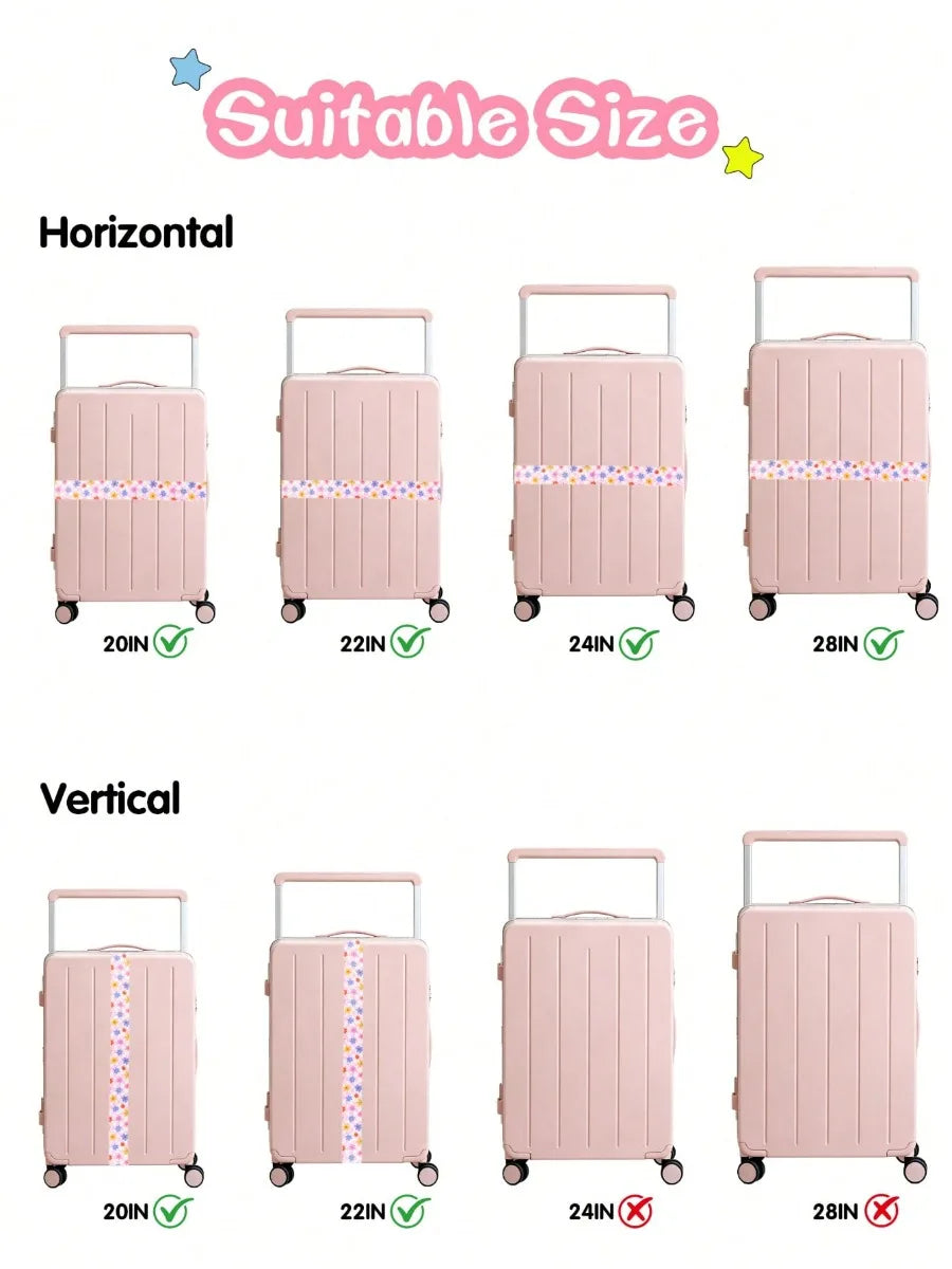 Adjustable Luggage Strap for Suitcase, Cute Print Travel Luggage Belt with Buckle, Soft Fabric Anti-loose Suitcase Binding Strap