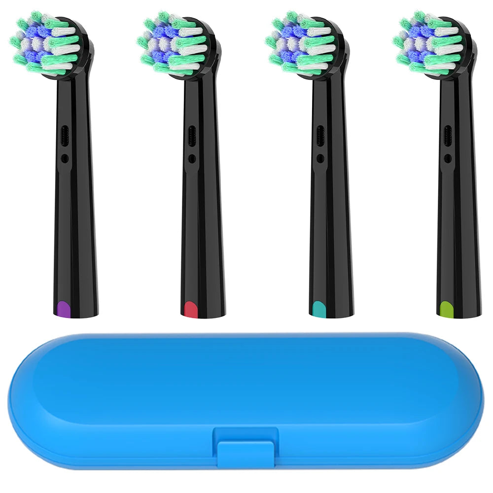 Toothbrush Protective Box & 4 Cross Clean Replacement Brush Heads Compatible with Oral B Electric Toothbrush, Home Travel Use