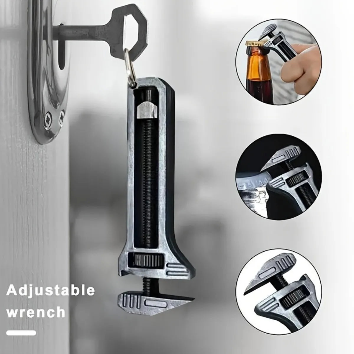 Multi functional mini wrench with window breaker, bottle cap opener, and screwdriver, compact industrial tool