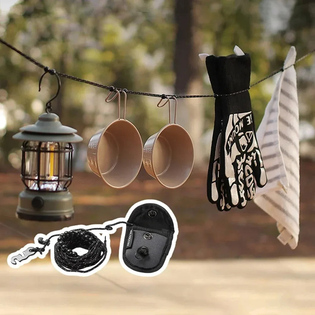 Portable 3-Meter Beaded Clothesline - Adjustable, Windproof Outdoor Laundry Line for Camping & Travel