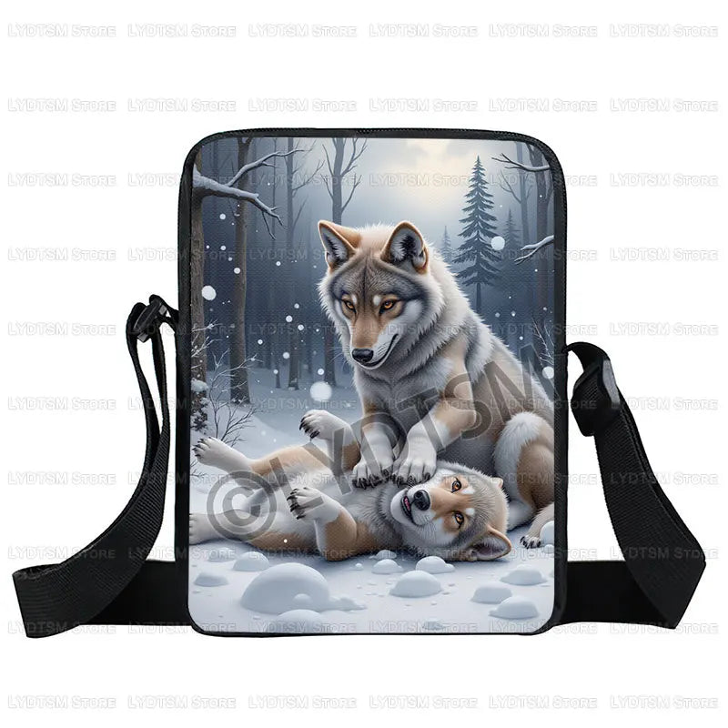 Cool Moon and Howling Wolf Print Crossbody Bag Women Handbag Student Bookbags Phone Wallet Holder Messenger Bags Gift