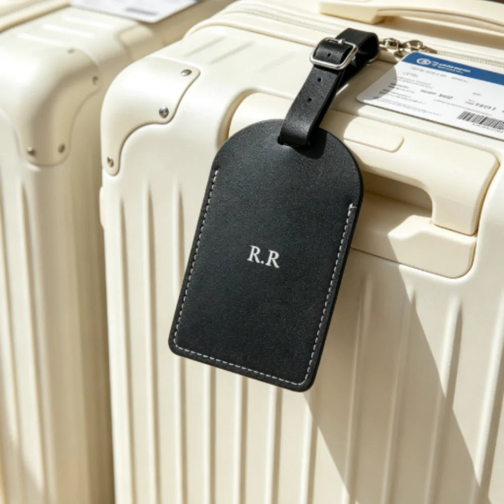 Customized Personalized Name Silver Gold Monogram Vegan Leather Luggage Tag with Privacy Card for Suitcases
