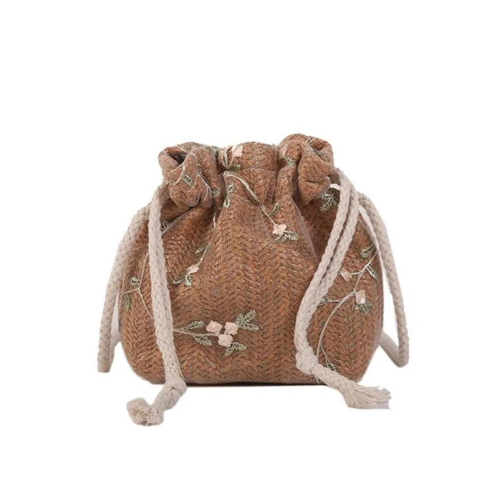 Fashion Rattan Straw Weave Bucket Bags Casual Small Beach Shoulder Bags Retro Handbags Totes Women Summer