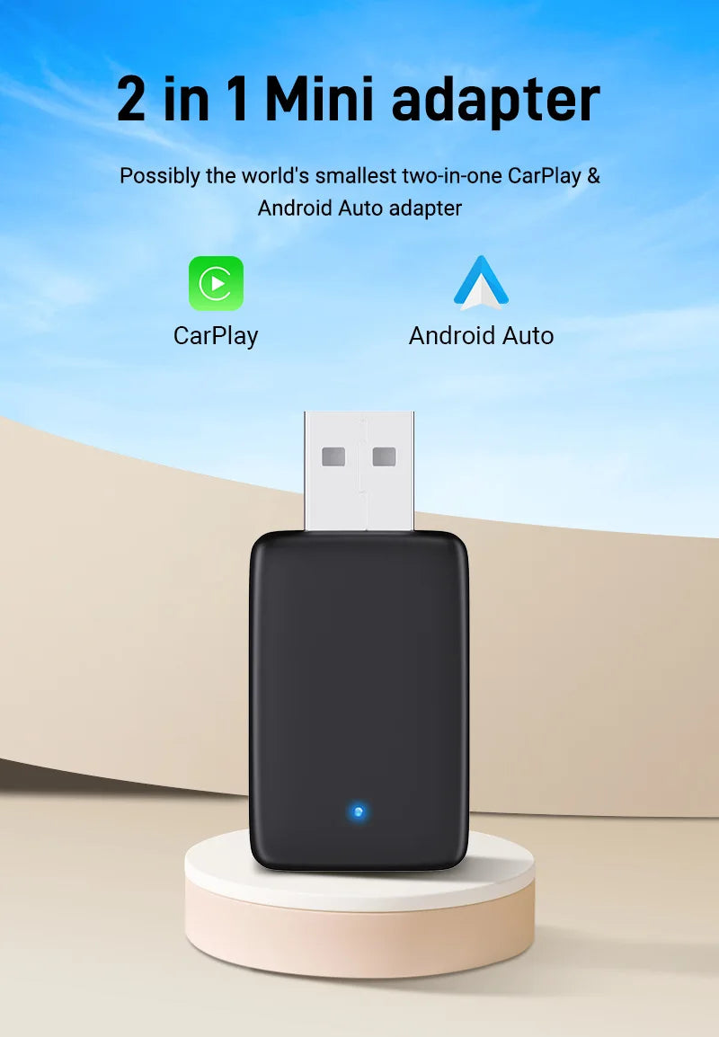 2in1 Mini CarPlay Box Flt 99% Car Wired to Wirreless CarPlay & Androld Auto Smairt Box BT VViFi C0innect Plug & Play Compatible
