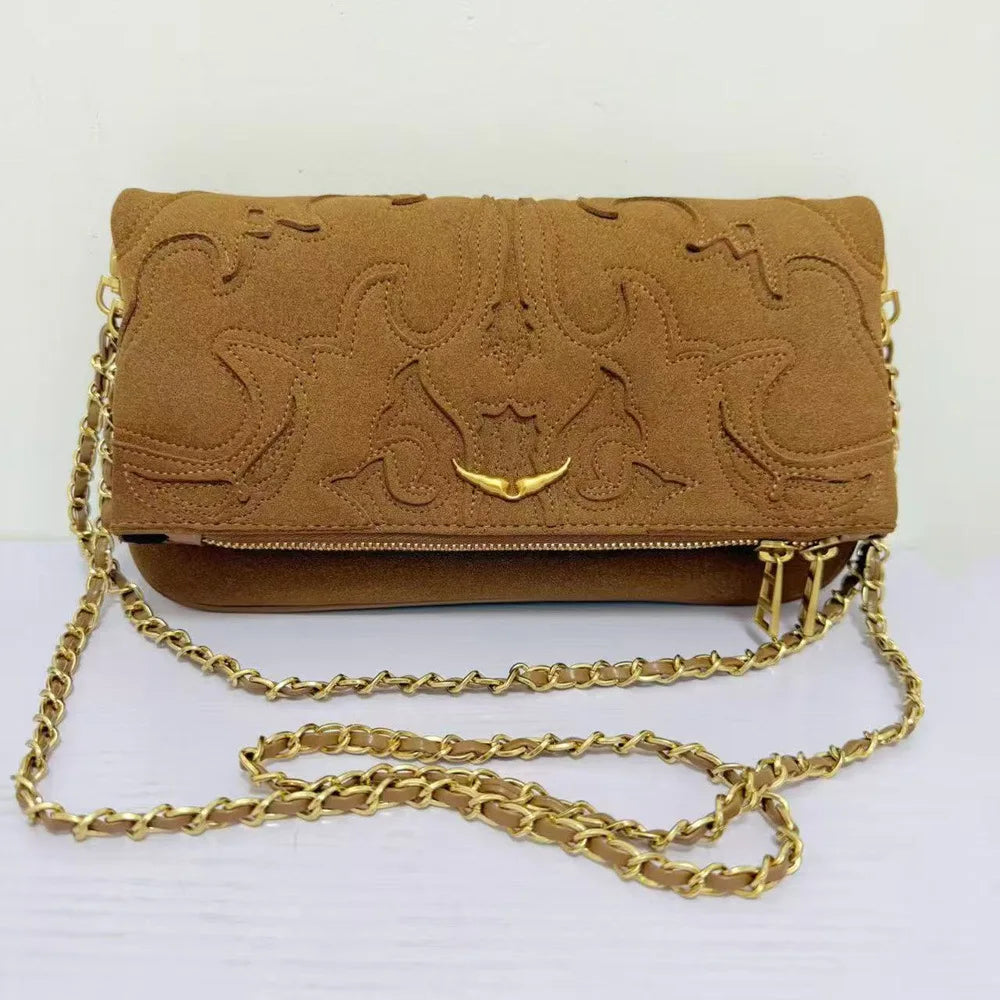 French Classic Genuine Leather Square Bag - European & American Fashion Versatile Wings Underarm Crossbody Bag