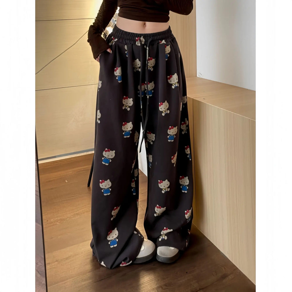 Pants Wide Leg Pants Hello Kitty Women's Spring/summer Thin Style Sanrio Fat Mm Casual Look Slim Floor Pants Large Cartoon Print
