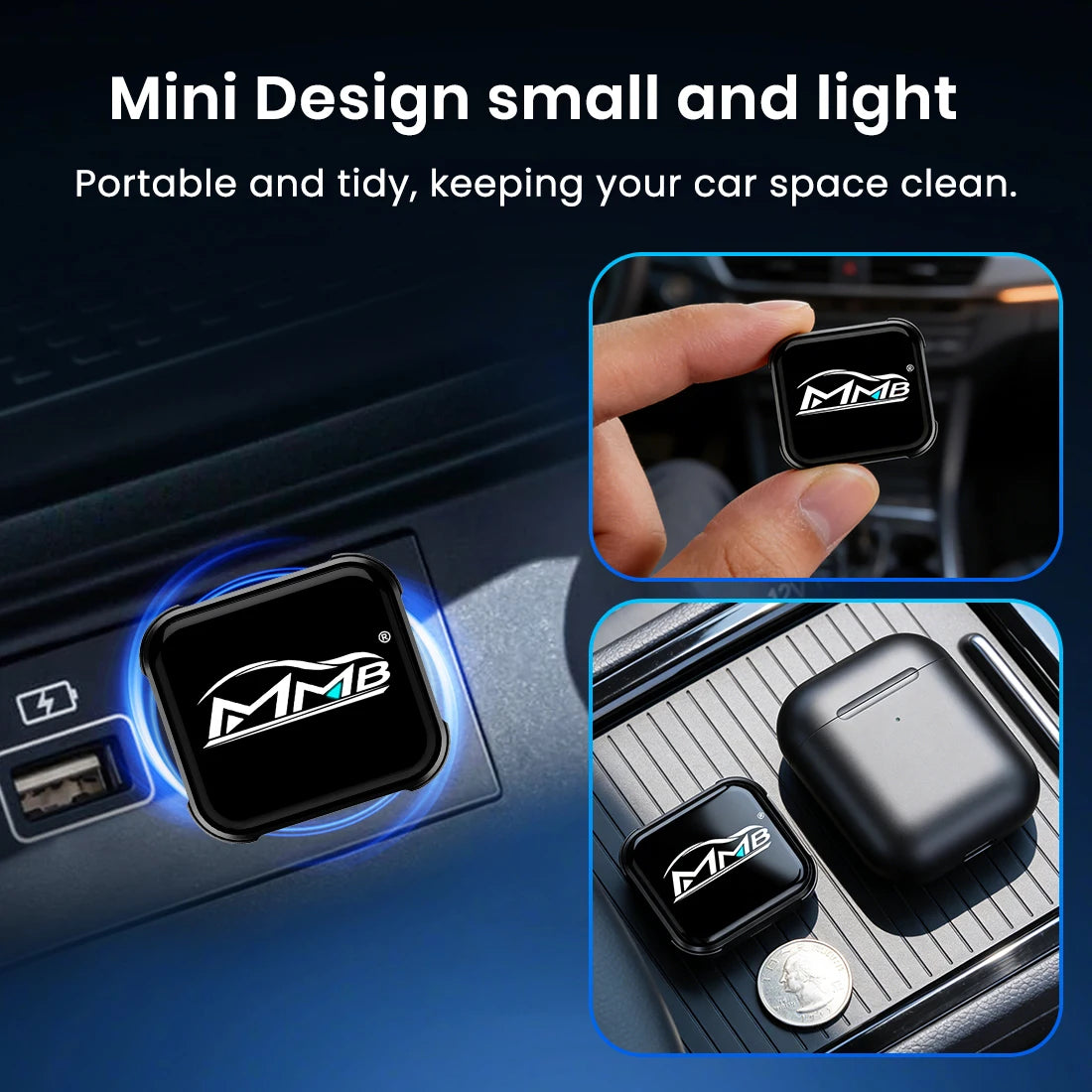 MMB Mini Ultra 2in1 Wireless CarPlay Adapter Android Auto Dongle Wired to Wireless CarPlay & Android Auto Plug&Play for 98% Cars