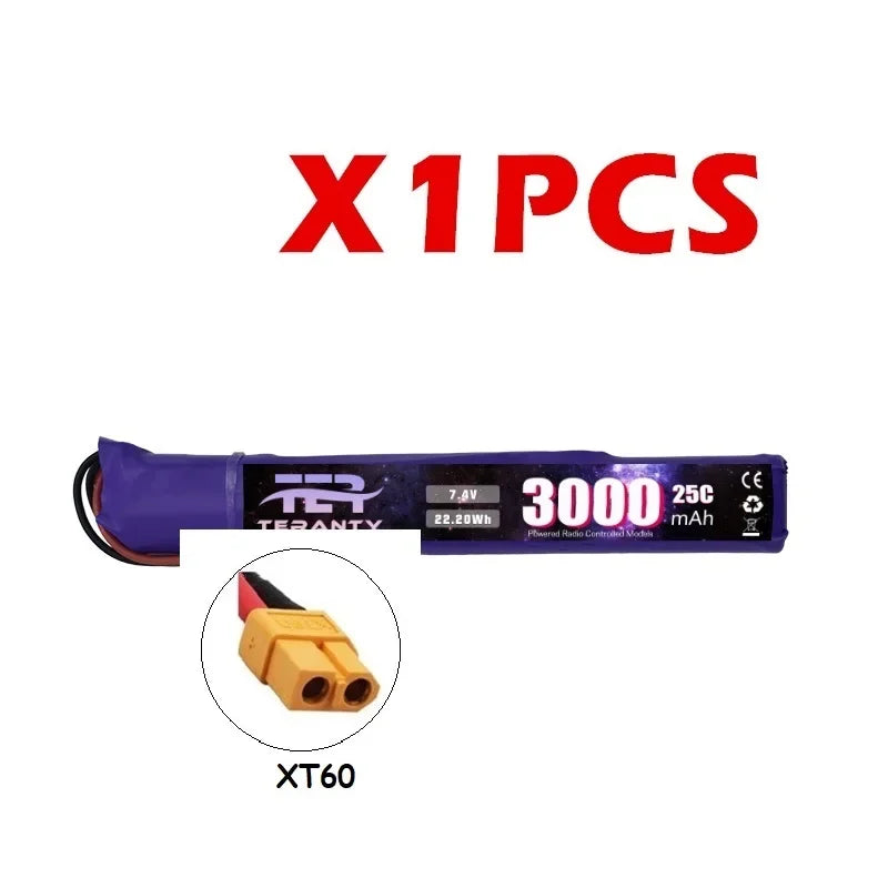 7.4V 3000mAh LiPo Battery with Small Tamiya Deans T Connector 2S For Electric Toys Water Bullet Gun Battery Parts Accessories