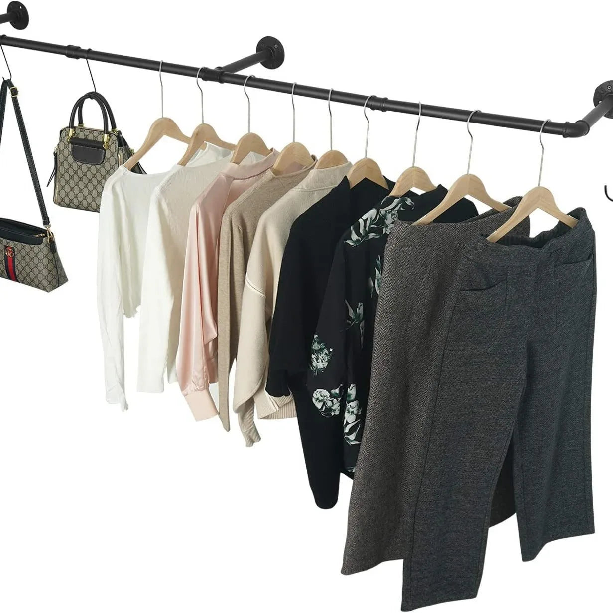 Clothes Storage Hanging Clothes Rack Wall Mounted Cabinet Rod Display Rack Closet Storage Clothing Racks