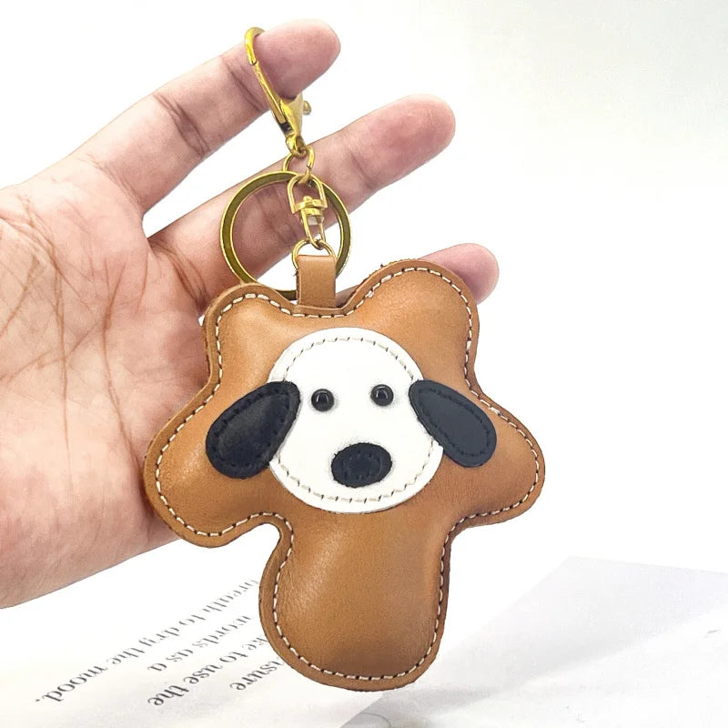 New Cow Leather Dog Keychain Bag Pendant Cute puppy Car Key Ring Luggage Bag Parts Accessories For Women And Men