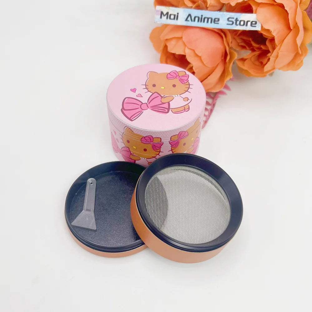 2inch Hello Kitty Herb Grinder Metal Sanrio Mortar Spice Mill Manual 4-layer Salt Grass Tobacco Grinder Smoke Cigarette Tool
