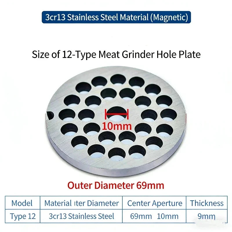 12 # Electric Meat Grinder Orifice Plate Blade Accessories, Stainless Steel Orifice Plate Grate Discharge Plate Round Knife