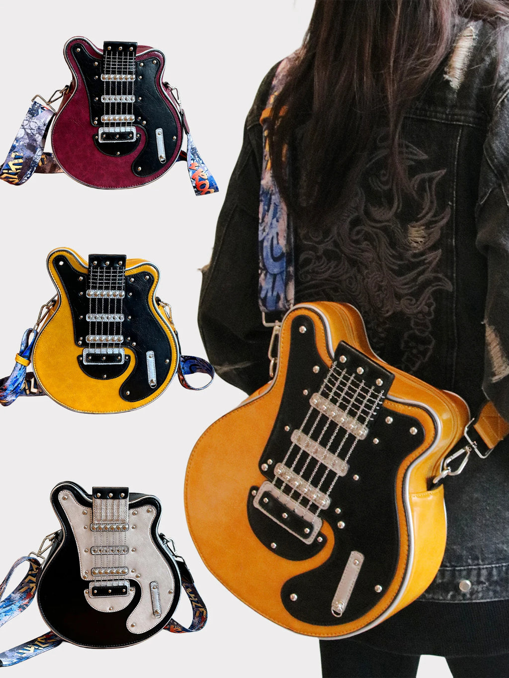Personality Creative Y2K Hot Girl American Retro Guitar Shape Bag Bass Guitar Special-Shaped Bag Shoulder Bag Messenger Bag Tren