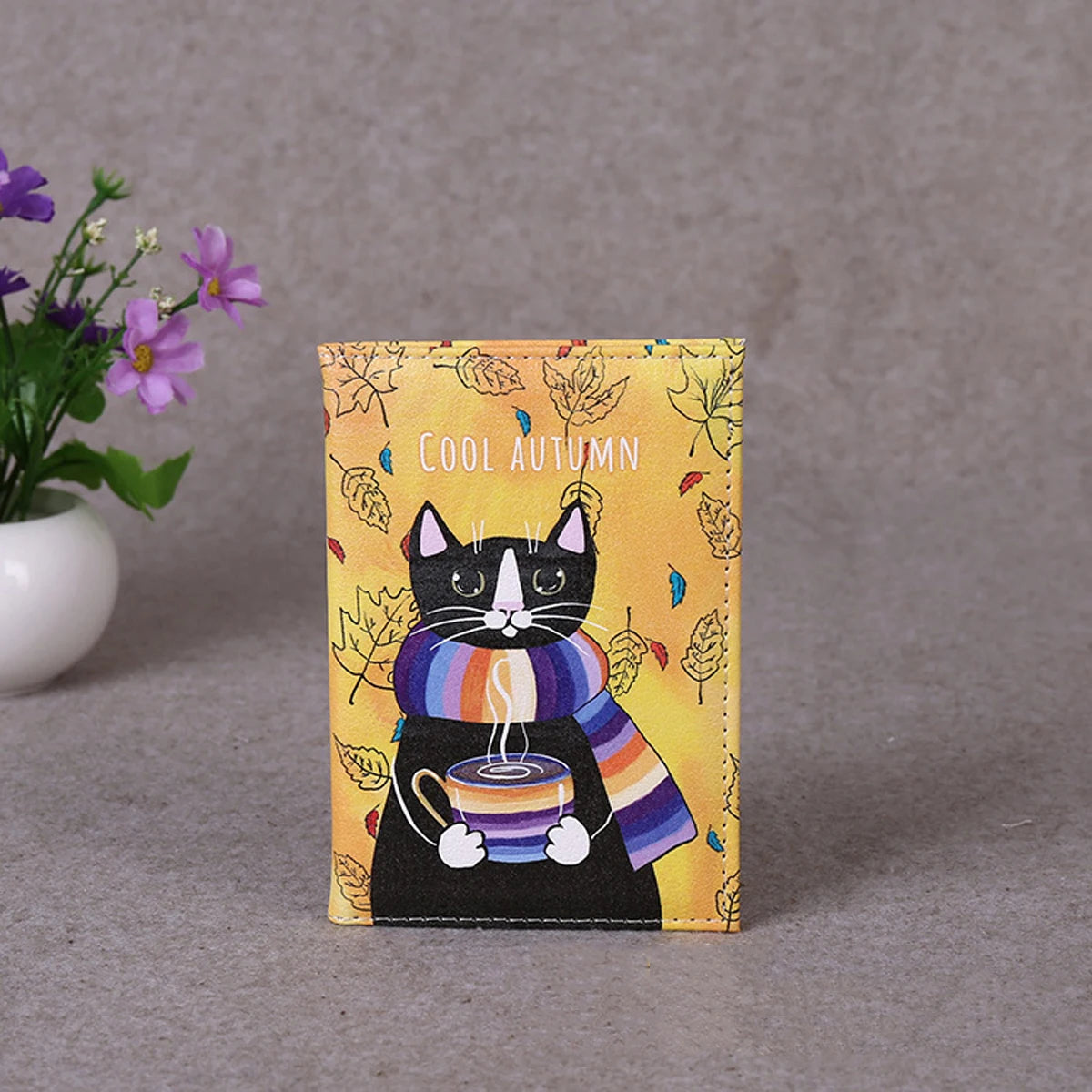 Cartoon cat, PU leather color-printed fashionable passport protective cover, travel document holder, air ticket protective cover
