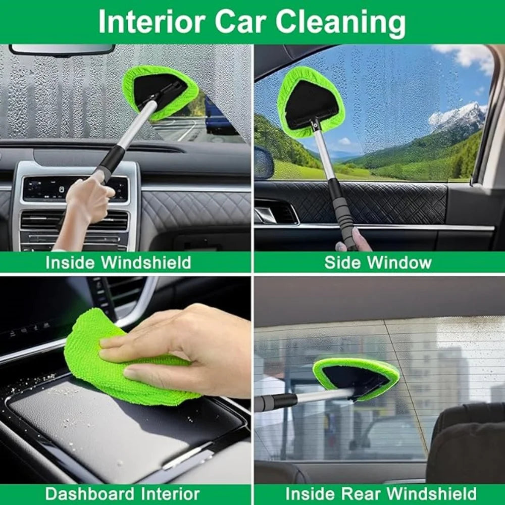 9 Pcs Car Wash Kit with Long Handle Windshield Cleaning Tool Microfiber Car Cleaning Supplies for Cars RV SUV Truck Office Universal Green