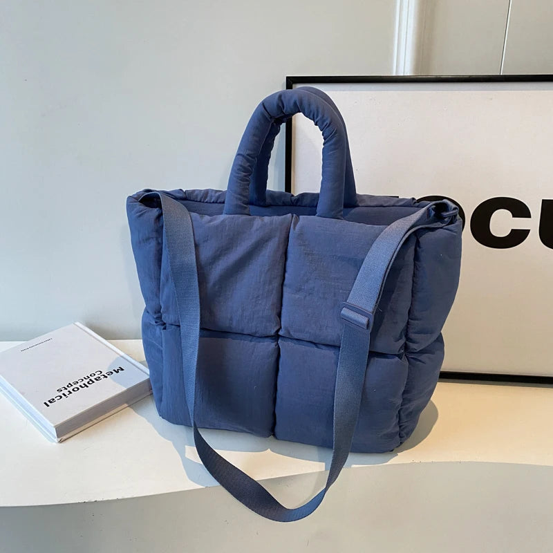 MOODS Square Shoulder Crossbody Bags For Women 2024 Spring New Trendy Cotton Padded Handbags Lux Large Capacity Quilted Tote Bag