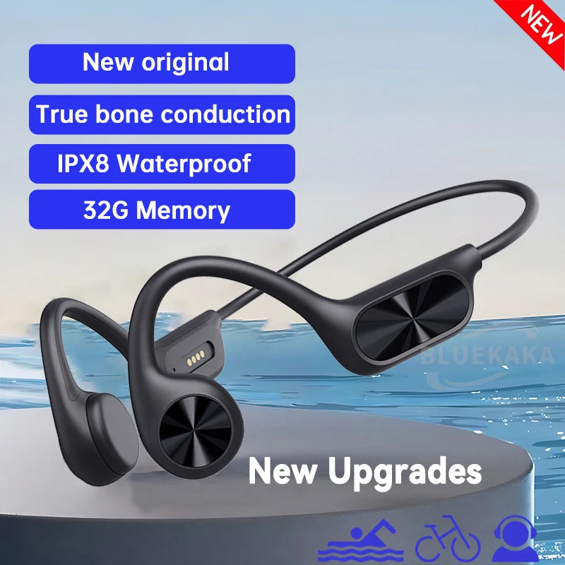 2025 Bone Conduction Wireless Headphones IPX8 Waterproof Swimming Headset 32GB MP3 Player BT5.4 With Mic Music  Sports Earphone