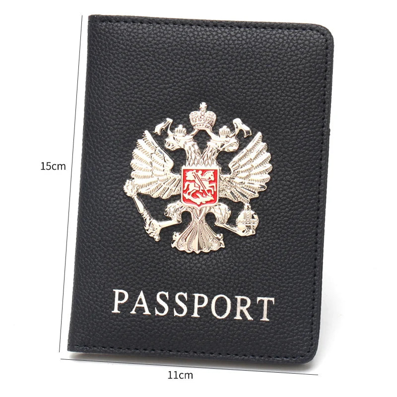 Metal Russian National Emblem Passport Cover - Fashion Travel Wallet & Document Organizer with Passport Clip