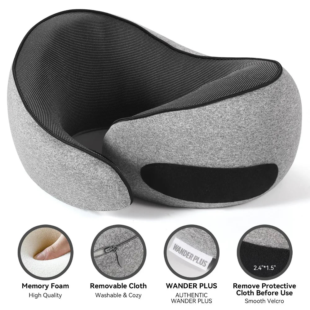 1 Pcs Pure Memory Foam Neck Pillow For Airplanes Comfortable Breathable Cover 360° Support Stowable Pillows For Sleeping Car