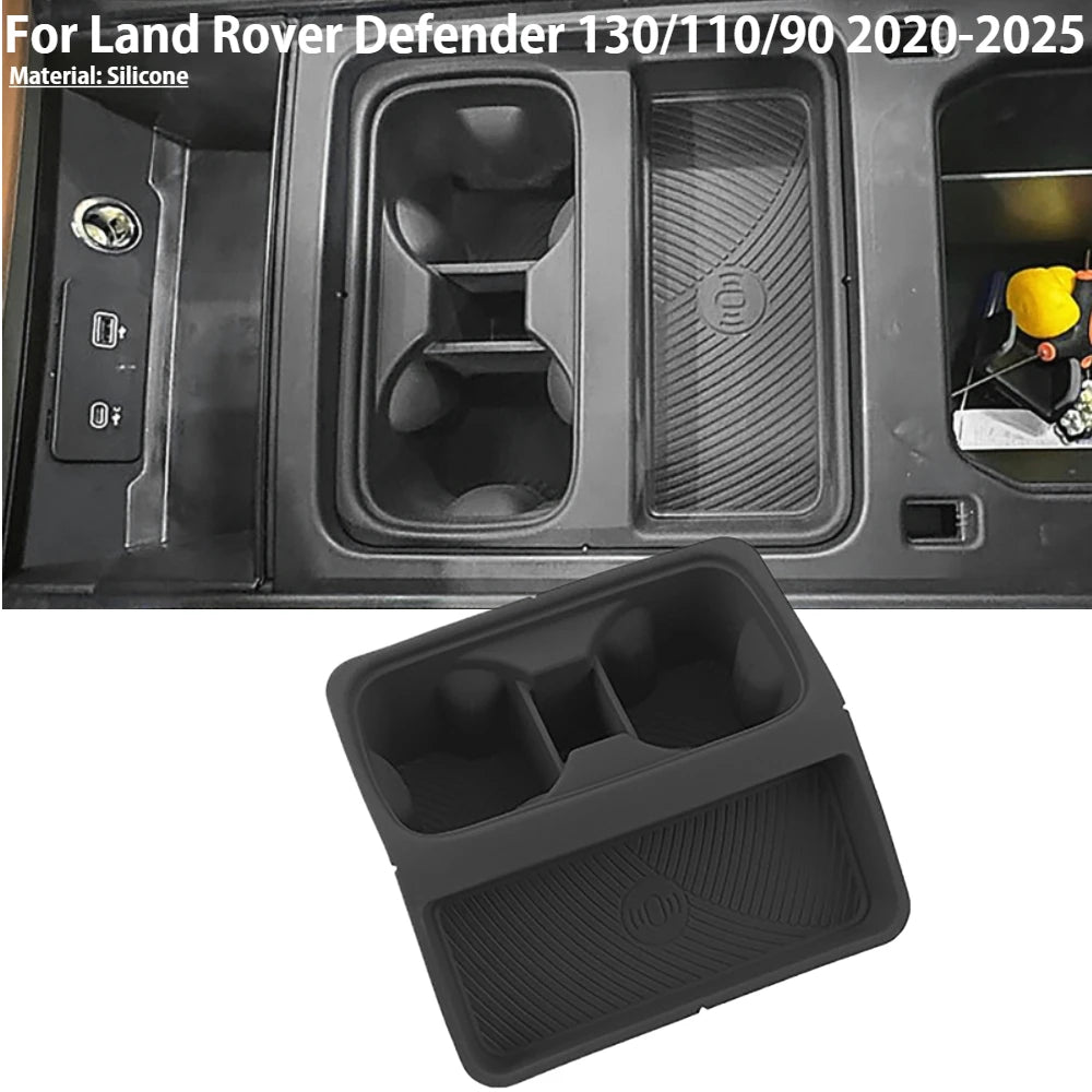Silicone Central Control Water Cup Holder Inset Pad Wireless Charging Trim Mat For Land Rover Defender 2022-2024