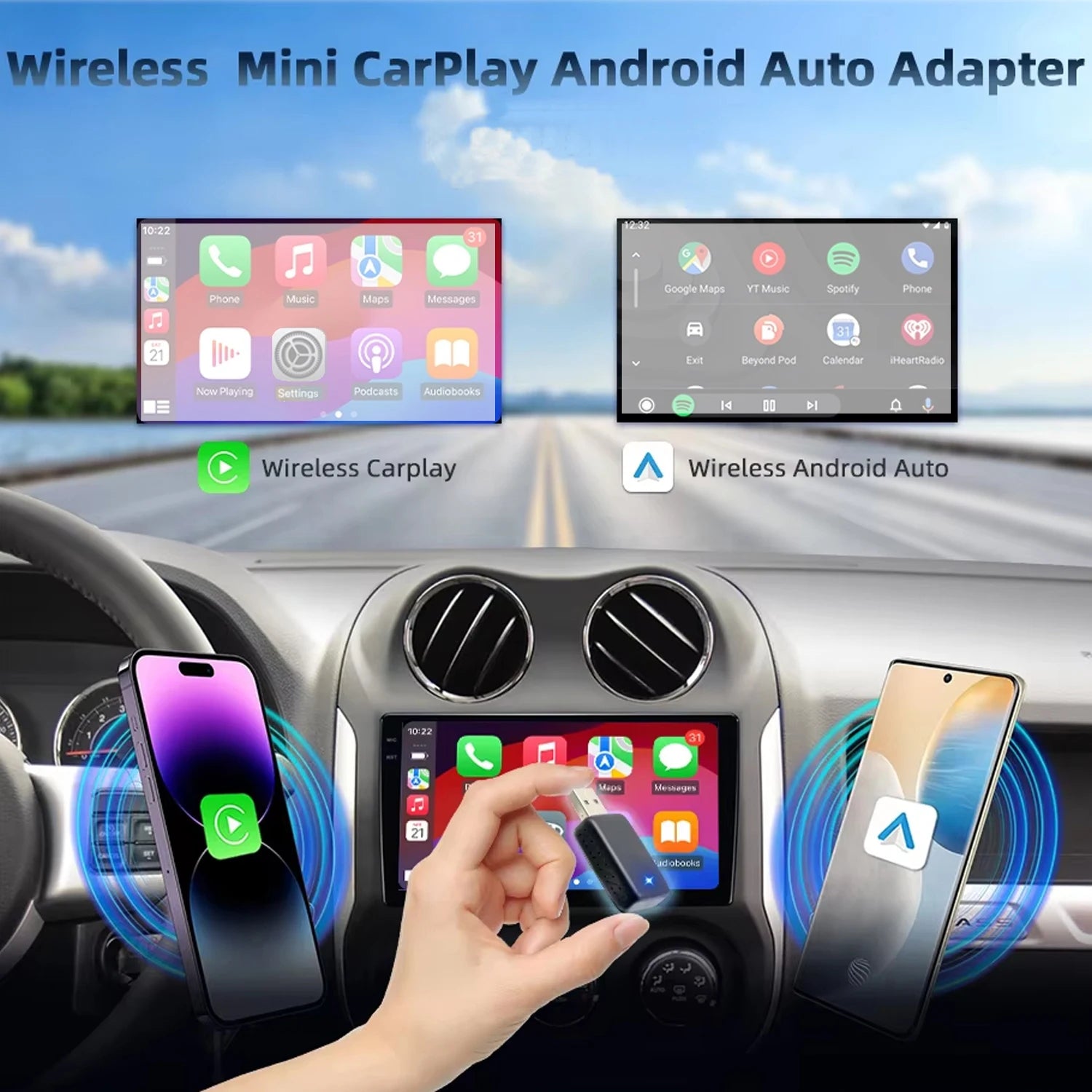 2in1 Mini CarPlay Box Flt 99% Car Wired to Wirreless CarPlay & Androld Auto Smairt Box BT VViFi C0innect Plug & Play Compatible