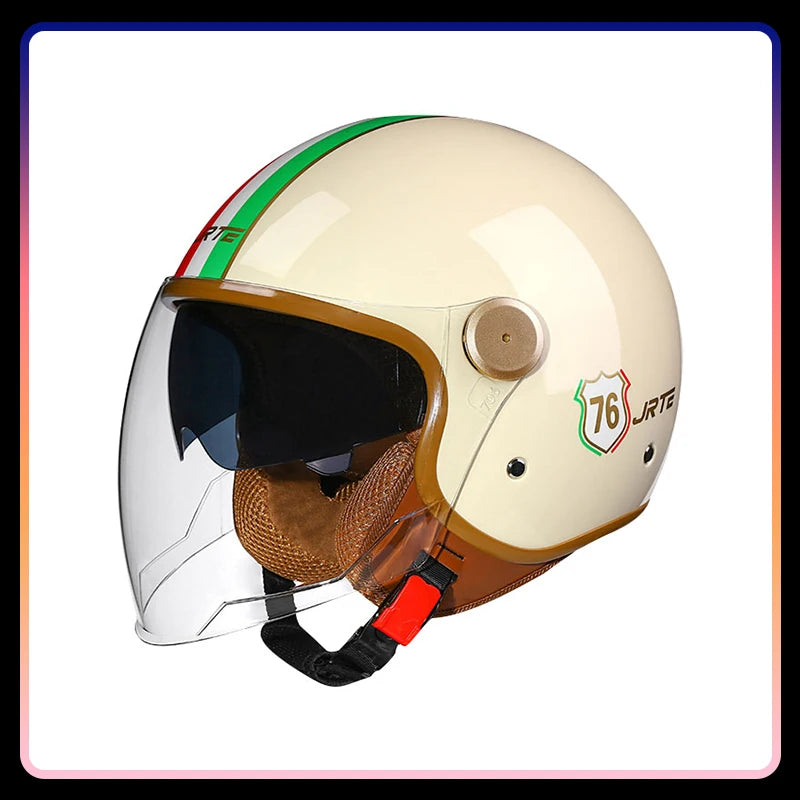 Dual Lens Open Face Motorcycle Helmets DOT ECE Vintage Jet Moto Helmet Double Visor Retro Men Women 3/4 Open Half Helmet